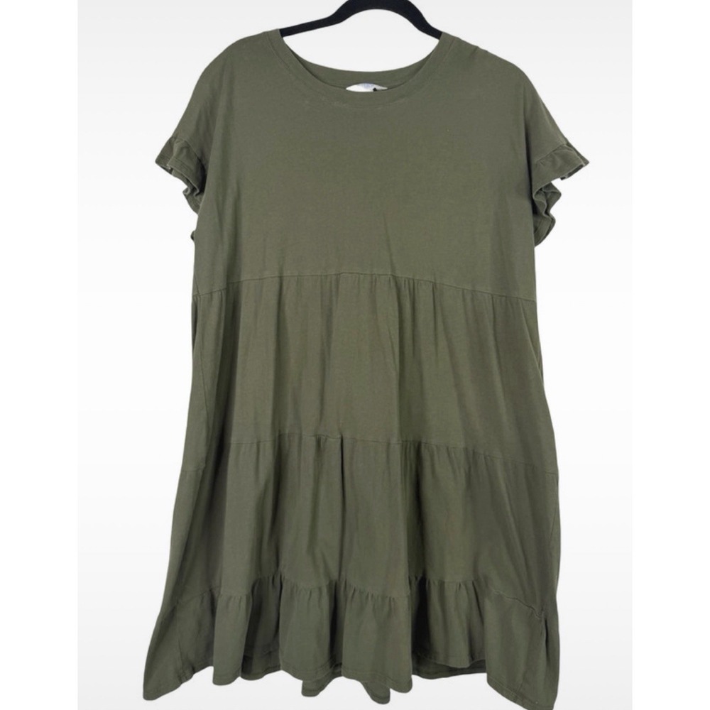 Time and Tru Women's Olive Green Tiered T-Shirt Dress Size Large (12–14) Trendy